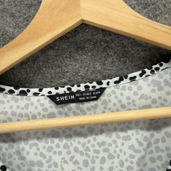 SheIn Mini Dress Women L Large White Animal Print Short V-Neck Short Sleeve - Picture 3 of 7